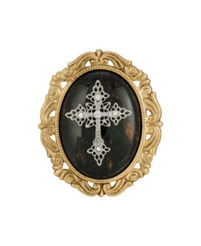 Брошь Symbols of Faith из позолоченной коричневой обсидиановой овальной формы