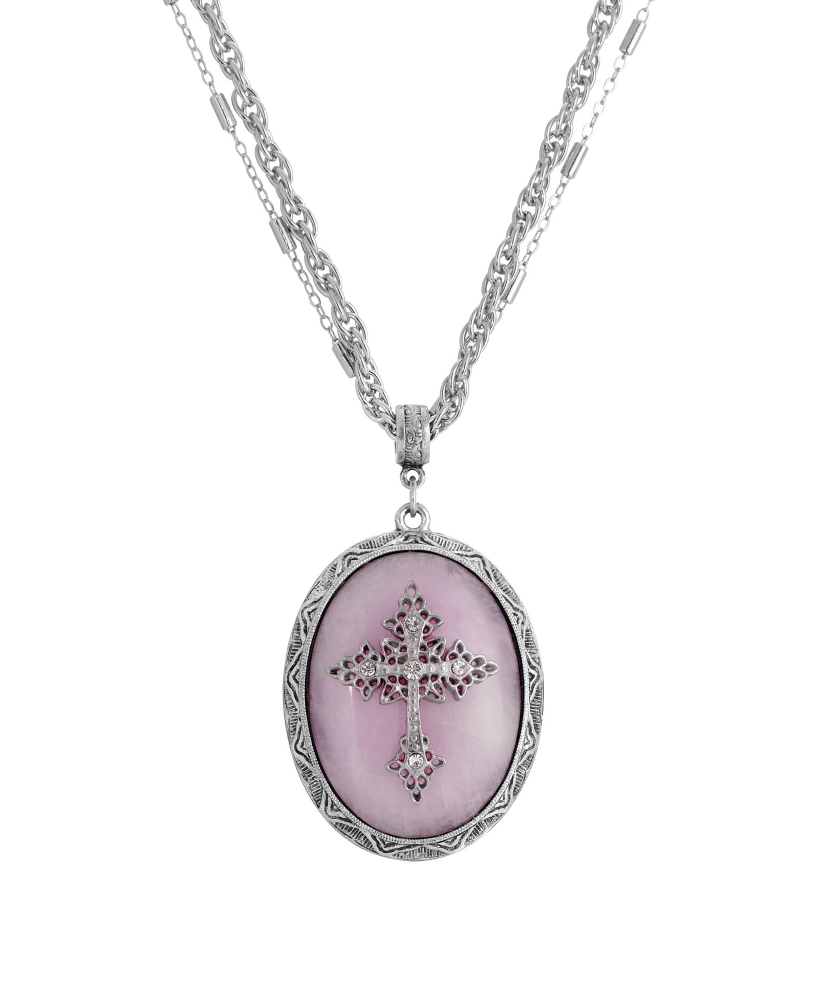 Symbols of Faith ожерелье с розовым кварцем и оловянным крестом