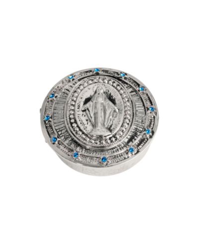 Symbols of Faith Серебристая шкатулка для таблеток с сапфиром