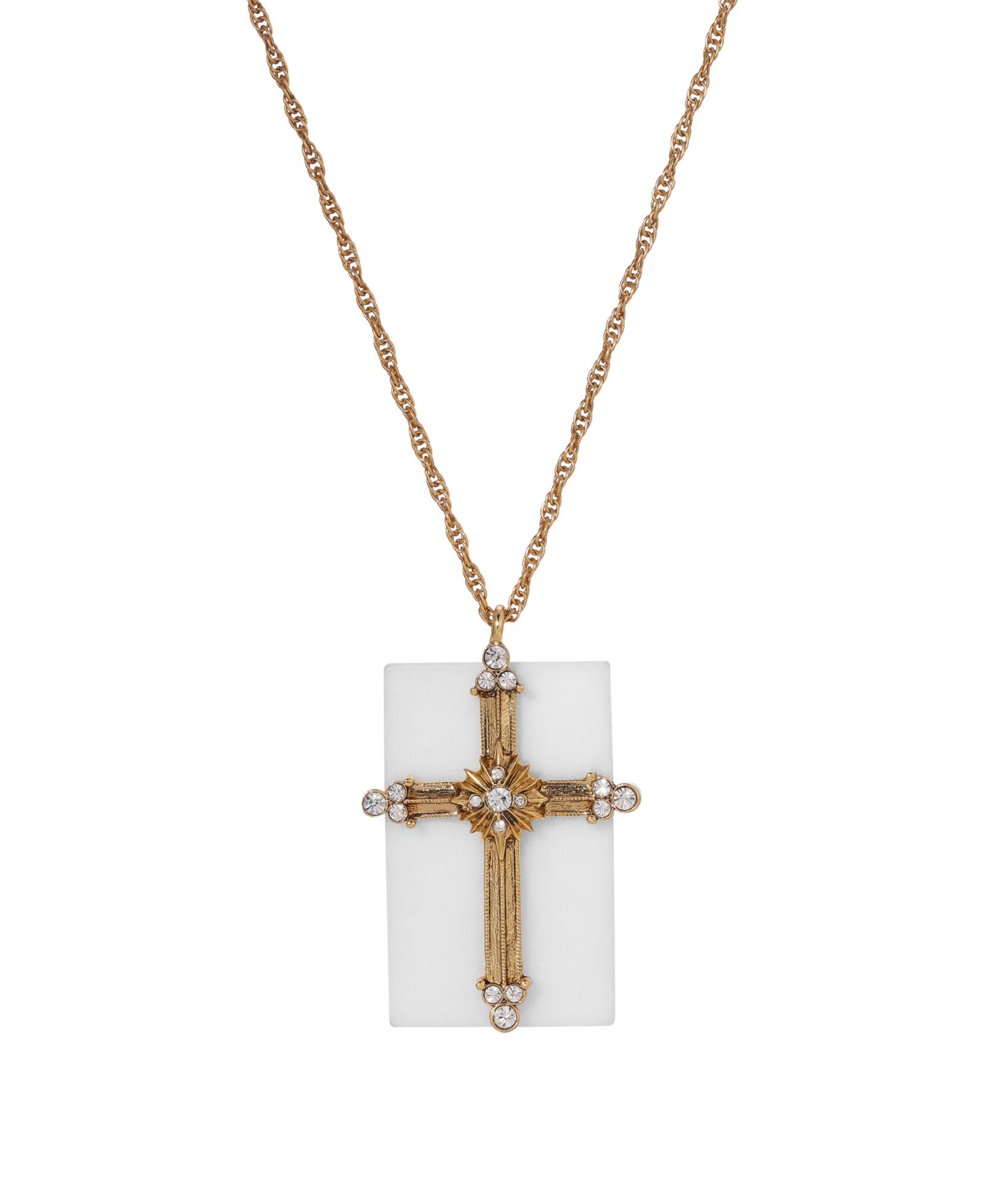 Symbols of Faith ожерелье с белым кварцем и крестом, 14k Gold Dipped, 28"