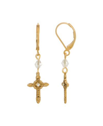 Symbols of Faith серьги с золотым крестом и стеклянным кристаллом, покрытые 14k золотом