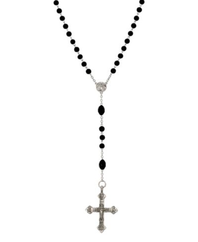 Ожерелье-розарий Symbols of Faith с черным стеклянным бусинами и серебристым крестом