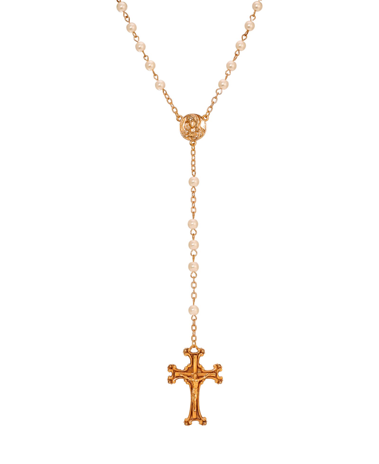 Розарий Symbols of Faith 14k Gold Dipped Crucifix с искусственным жемчугом и стеклянными бусинами