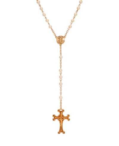 Розарий Symbols of Faith 14k Gold Dipped Crucifix с искусственным жемчугом и стеклянными бусинами