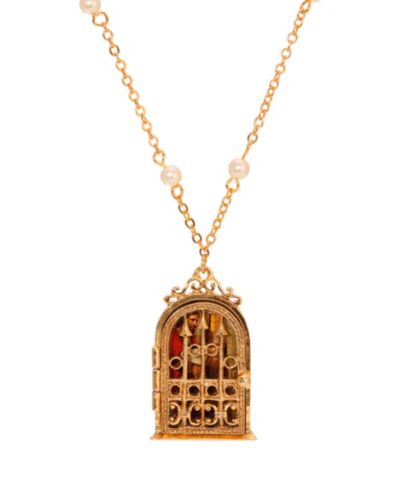 Symbols of Faith Gold Tone Jesus Decal Locket Faux Pearl Chain Necklace