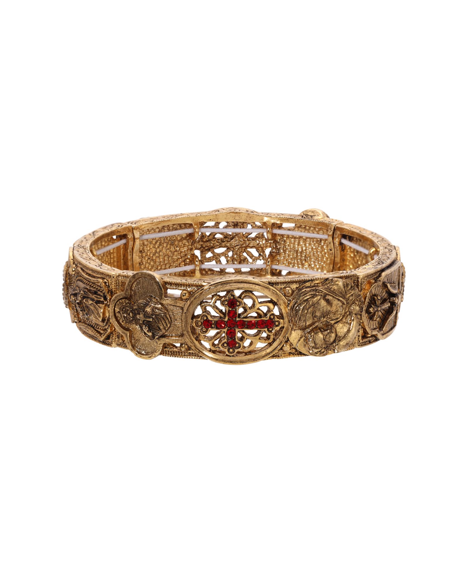 Symbols of Faith Gold Tone with Light Siam Cross Stretch Bracelet