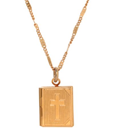Symbols of Faith 14k Gold Dipped Baby Cross Locket Necklace