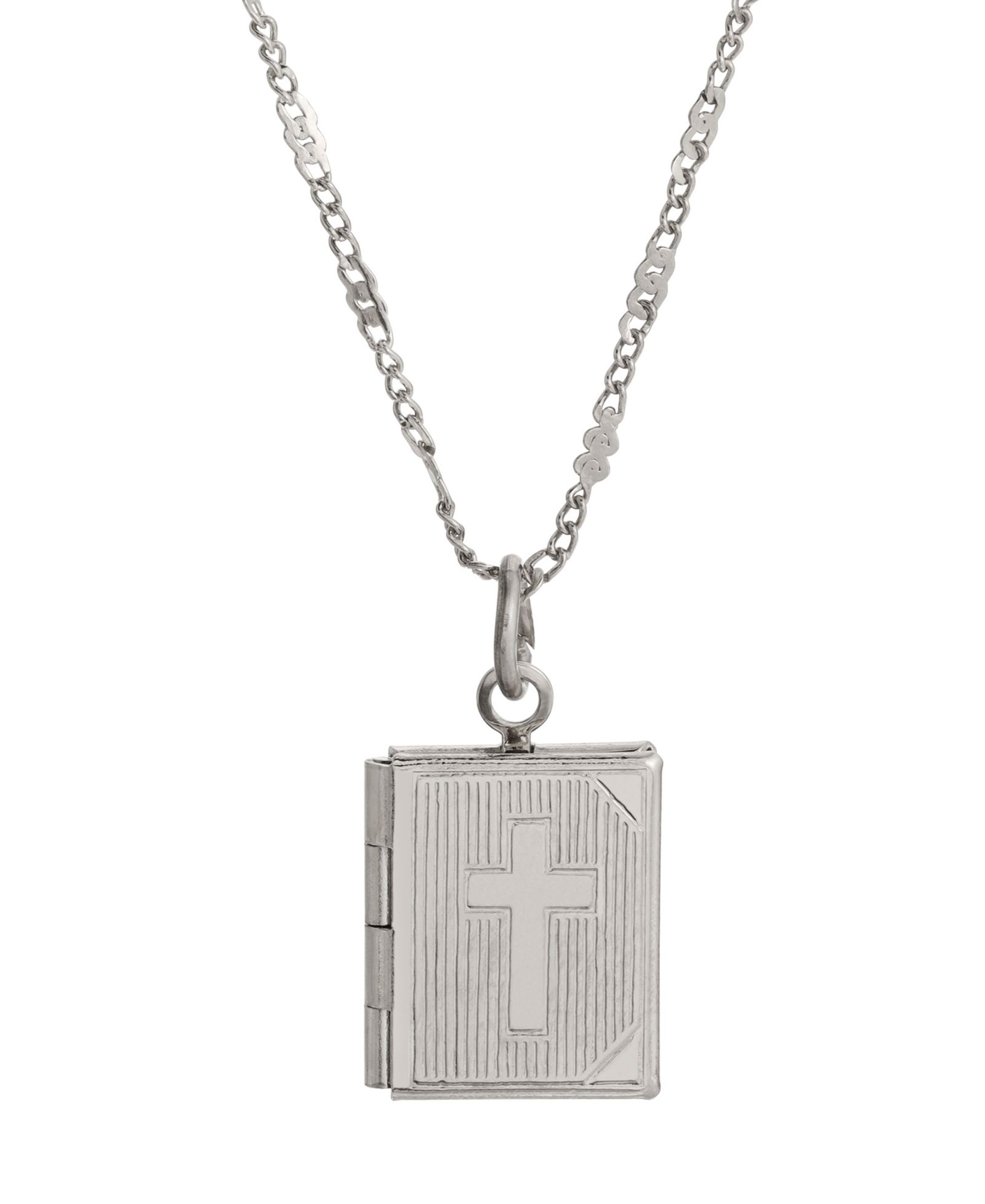 Symbols of Faith Silver Tone Baby Cross Locket 15" Necklace