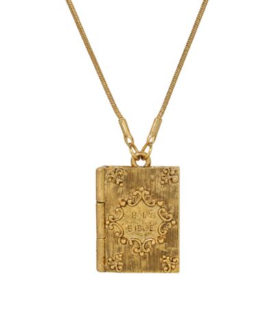 Symbols of Faith Gold Tone Psalm 23:4 Bible Locket Necklace