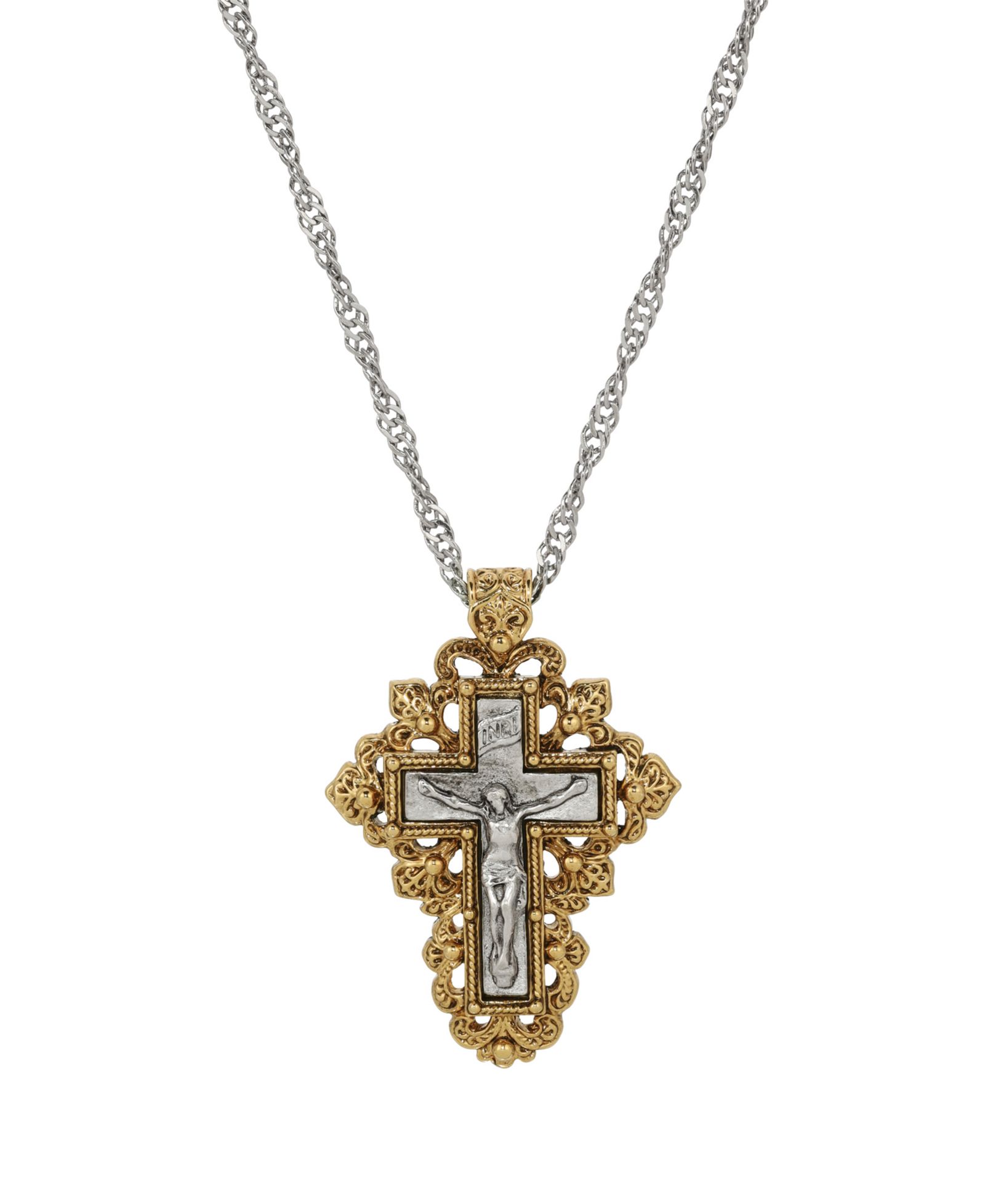 Symbols of Faith Silver Tone Gold Silver Crucifix Necklace