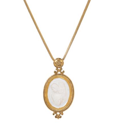 Ожерелье Symbols of Faith 14k Gold Dipped Oval Glass Angel Intaglio