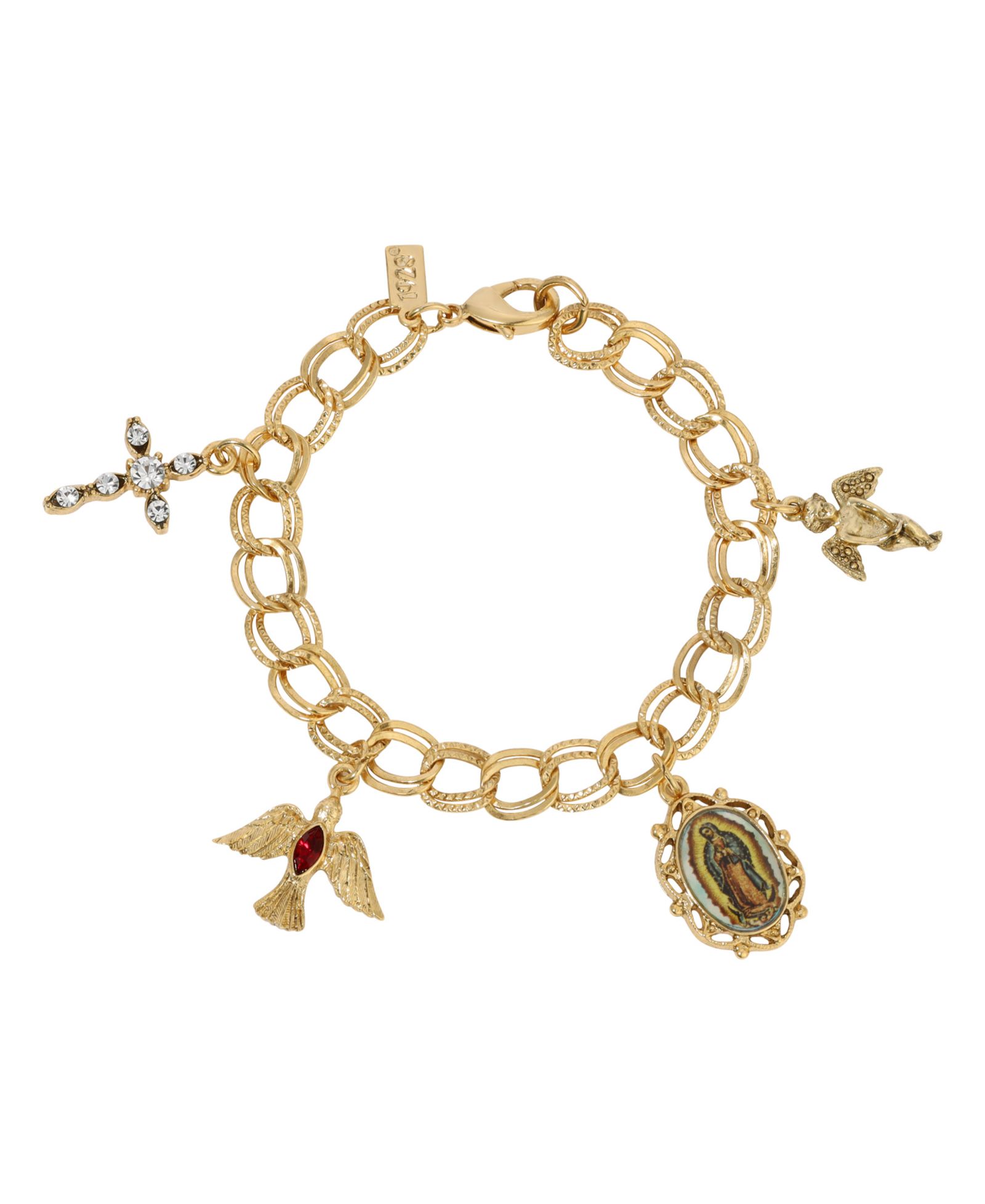 Symbols of Faith Gold Tone Our Lady Of Guadalupe Charm Bracelet