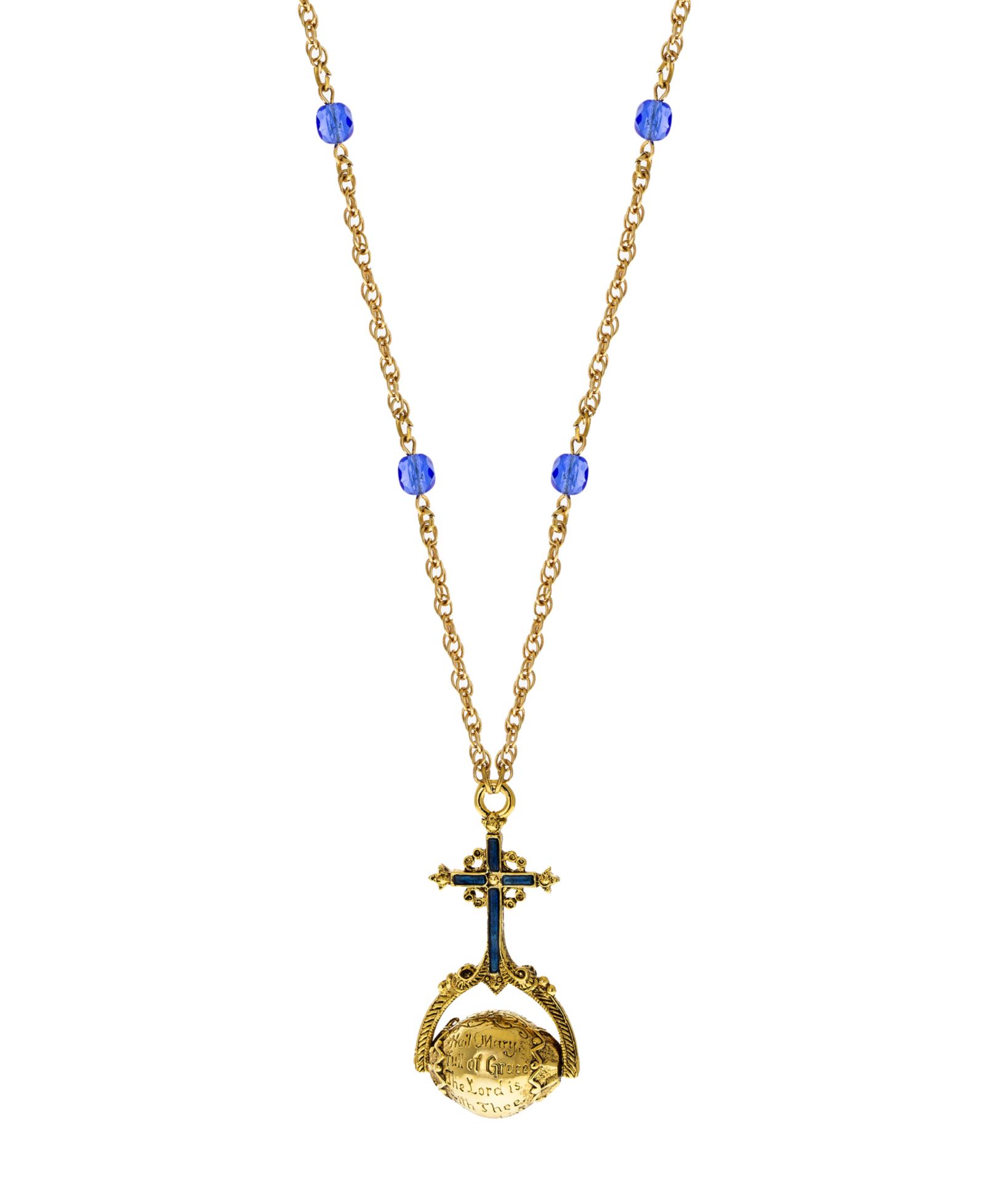 Подвеска-спиннер Symbols of Faith с синим сапфиром и крестом, покрытая 14k золотом