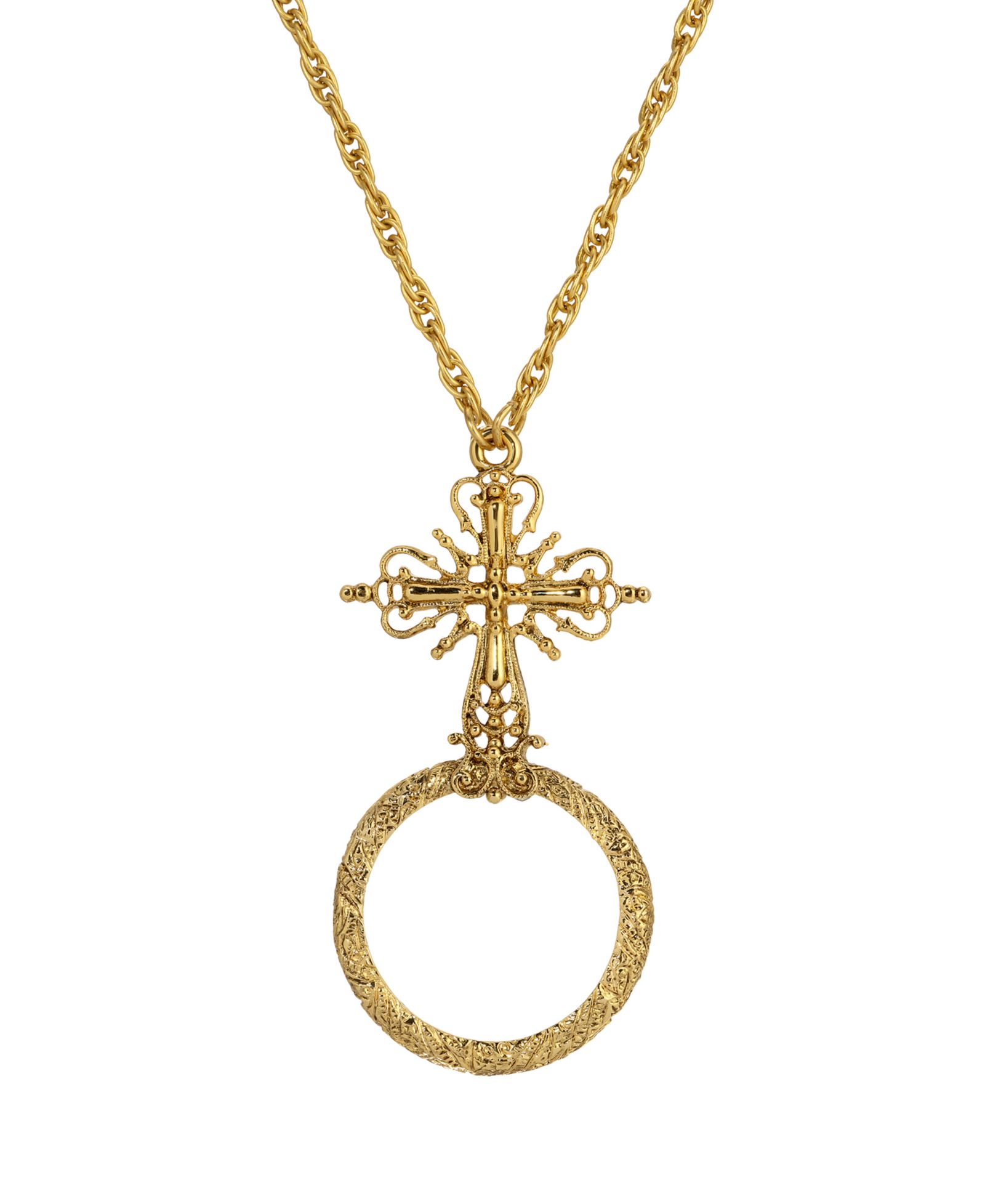 Symbols of Faith Ожерелье 28" с золотым крестом и увеличительным стеклом