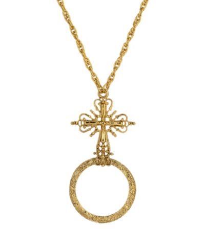 Symbols of Faith Ожерелье 28" с золотым крестом и увеличительным стеклом