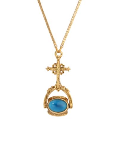 Подвеска-спиннер Symbols of Faith 14k Gold Dipped Cross с разноцветными синими камнями