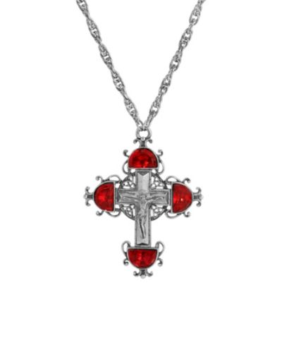 Ожерелье Symbols of Faith Silver Pewter-Tone Cross Siam Red Crystals