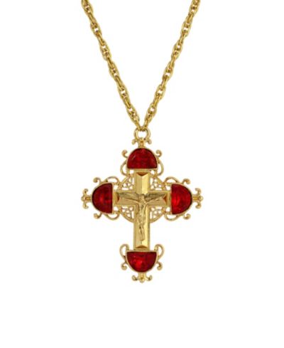 Symbols of Faith ожерелье Gold-Tone Cross с кристаллами Siam Red 28"