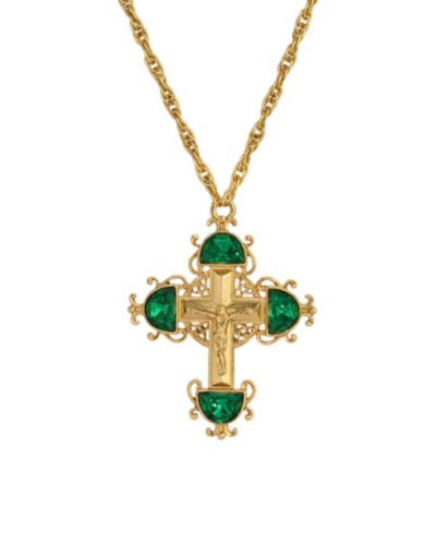 Symbols of Faith ожерелье с крестом и изумрудно-зелеными кристаллами