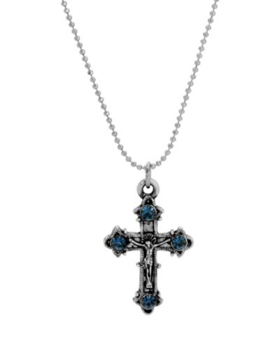 Серебряное ожерелье Symbols of Faith с крестом из кристаллов Montana, 16"