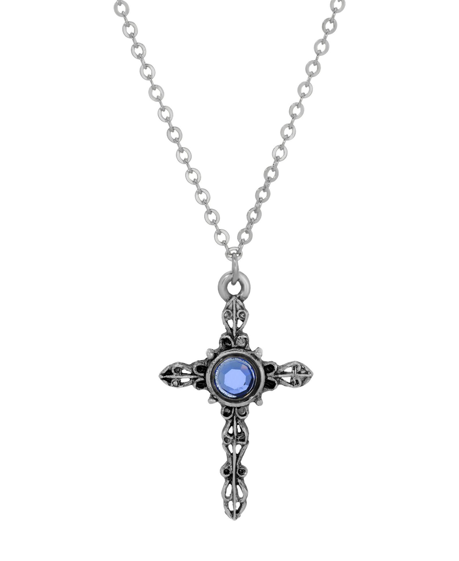 Серебряное ожерелье Symbols of Faith с крестом и сапфиром, 18"