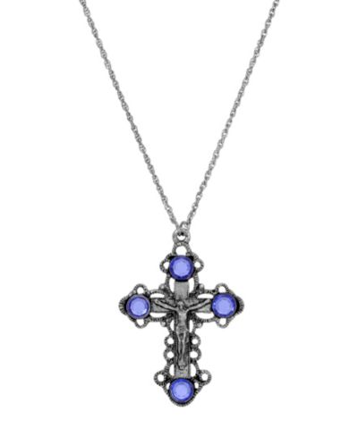 Symbols of Faith Pewter/Silver-Tone Sapphire Crystal Cross 18" Necklace