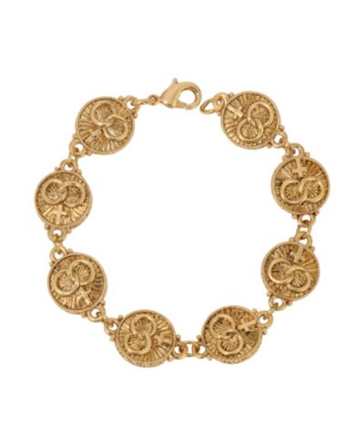 Symbols of Faith Gold-Tone Two Rings and Cross Medallion Wedding Bracelet