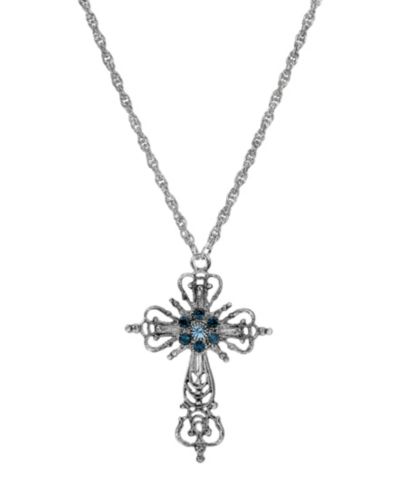 Ожерелье Symbols of Faith Silver-Tone Cross Blue Crystals 30"