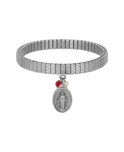 Браслет Symbols of Faith Silver Tone Oval Miraculous Medal Charm Pearl Red Bead Stretch