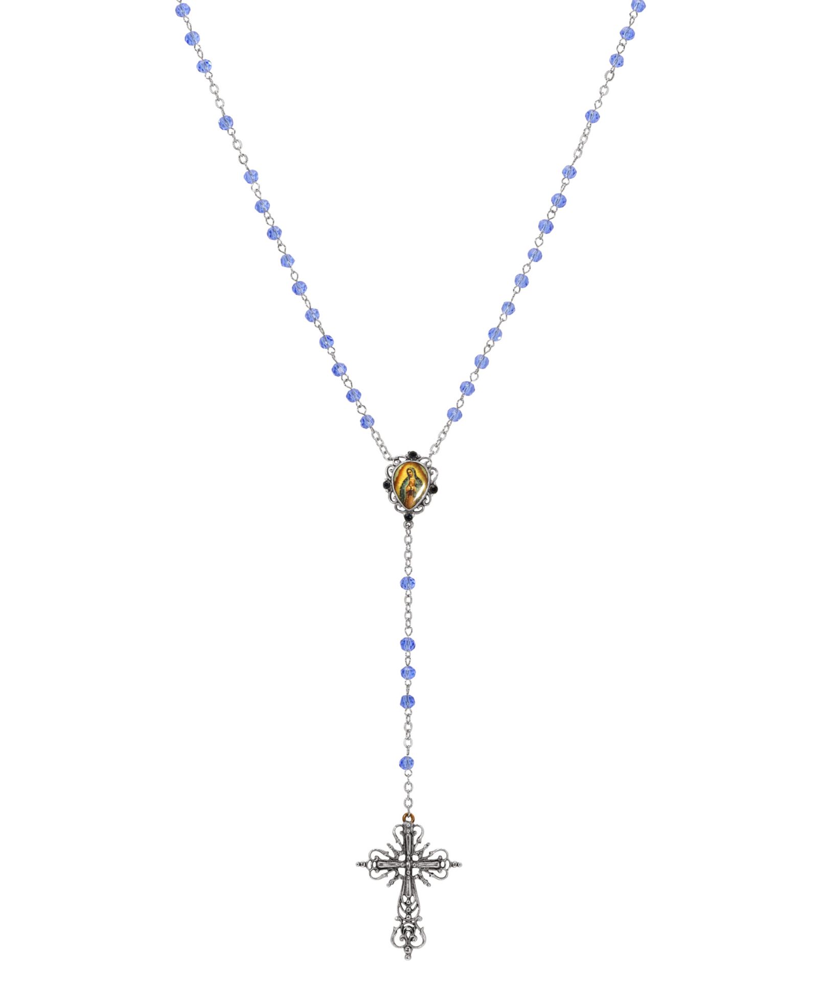 Розарий Symbols of Faith с серебристым крестом и синими бусинами