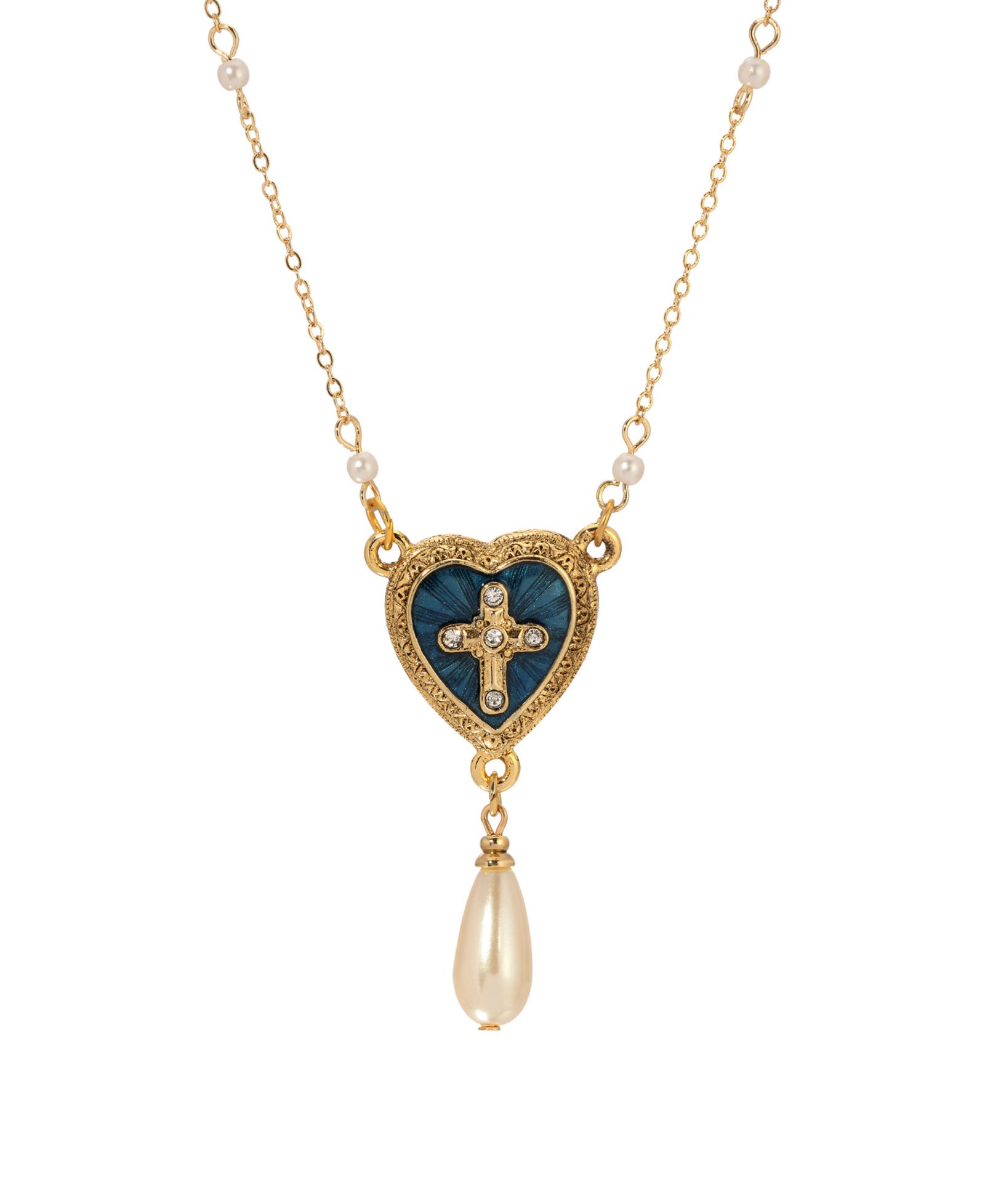Ожерелье Symbols of Faith Gold-Tone Blue Enamel Heart Cross