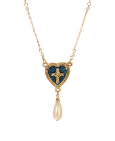 Ожерелье Symbols of Faith Gold-Tone Blue Enamel Heart Cross