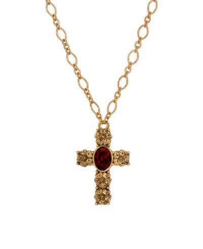 Золотистое ожерелье Symbols of Faith с крестом и овальным гранатом, 28"