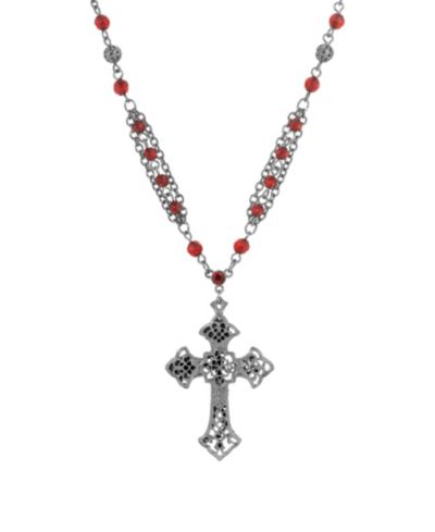 Ожерелье Symbols of Faith с готическим крестом, черное, красные бусины, 16" + 3" цепь