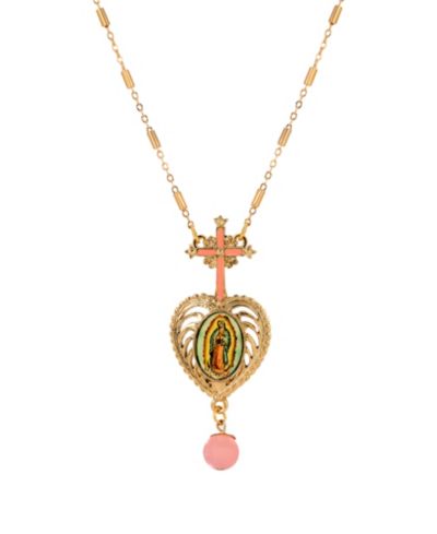 Ожерелье Symbols of Faith с кулоном в виде розового сердца и креста золотистого цвета, 28"