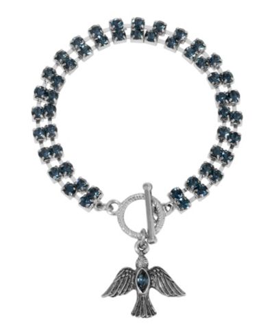 Symbols of Faith Silver Tone Montana Crystal Dove Charm Bracelet