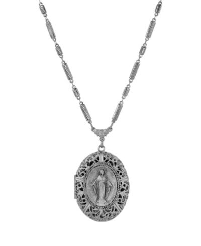 Symbols of Faith Silver-Tone Oval Locket 28" Necklace