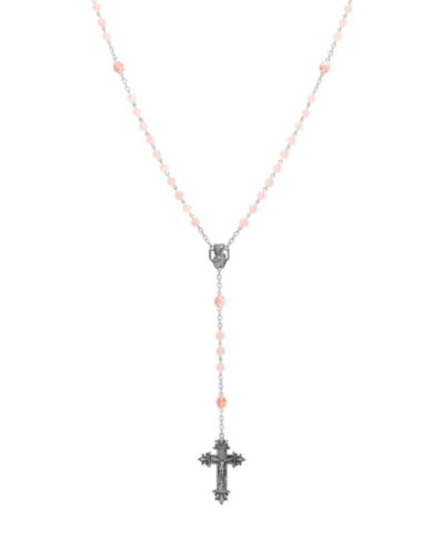 Symbols of Faith розовые бусы Rosary с крестиком Silver-Tone