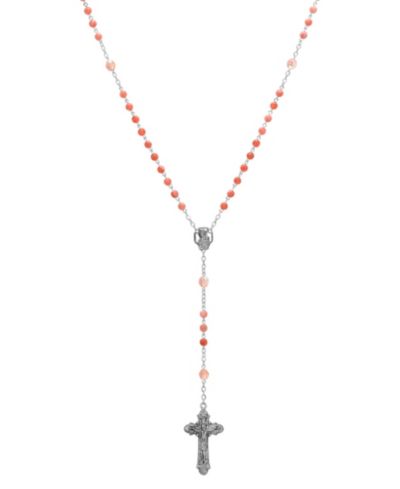 Symbols of Faith Silver-Tone Pink Beaded Crucifix Rosary