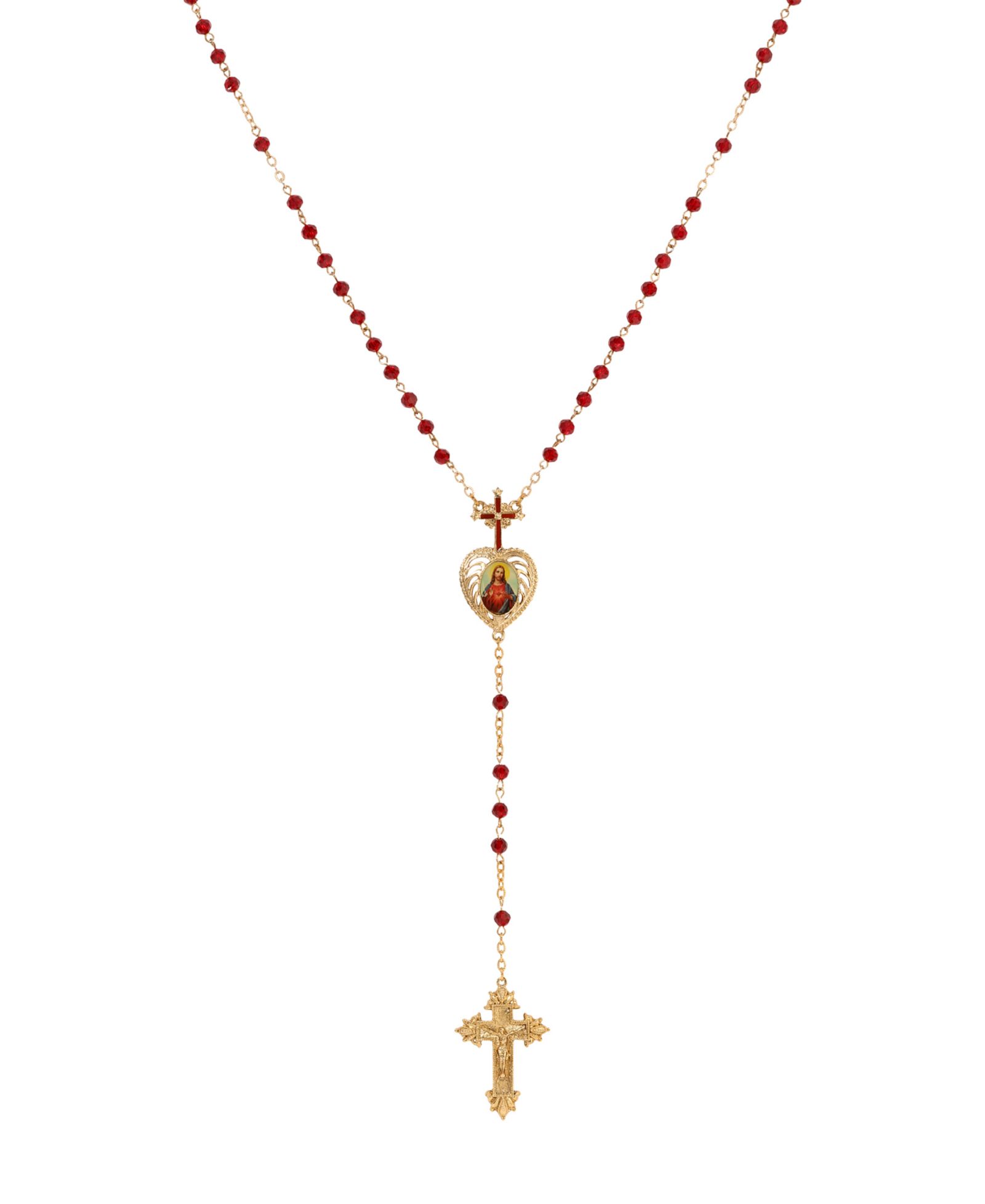 Symbols of Faith Gold-Tone Siam Bead Jesus Decal Rosary