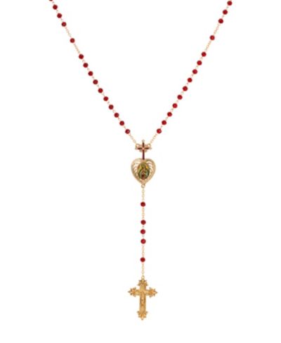 Ожерелье-розарий Symbols of Faith Gold Tone Cross Heart Lady Of Guadalupe Decal Red Bead Chain