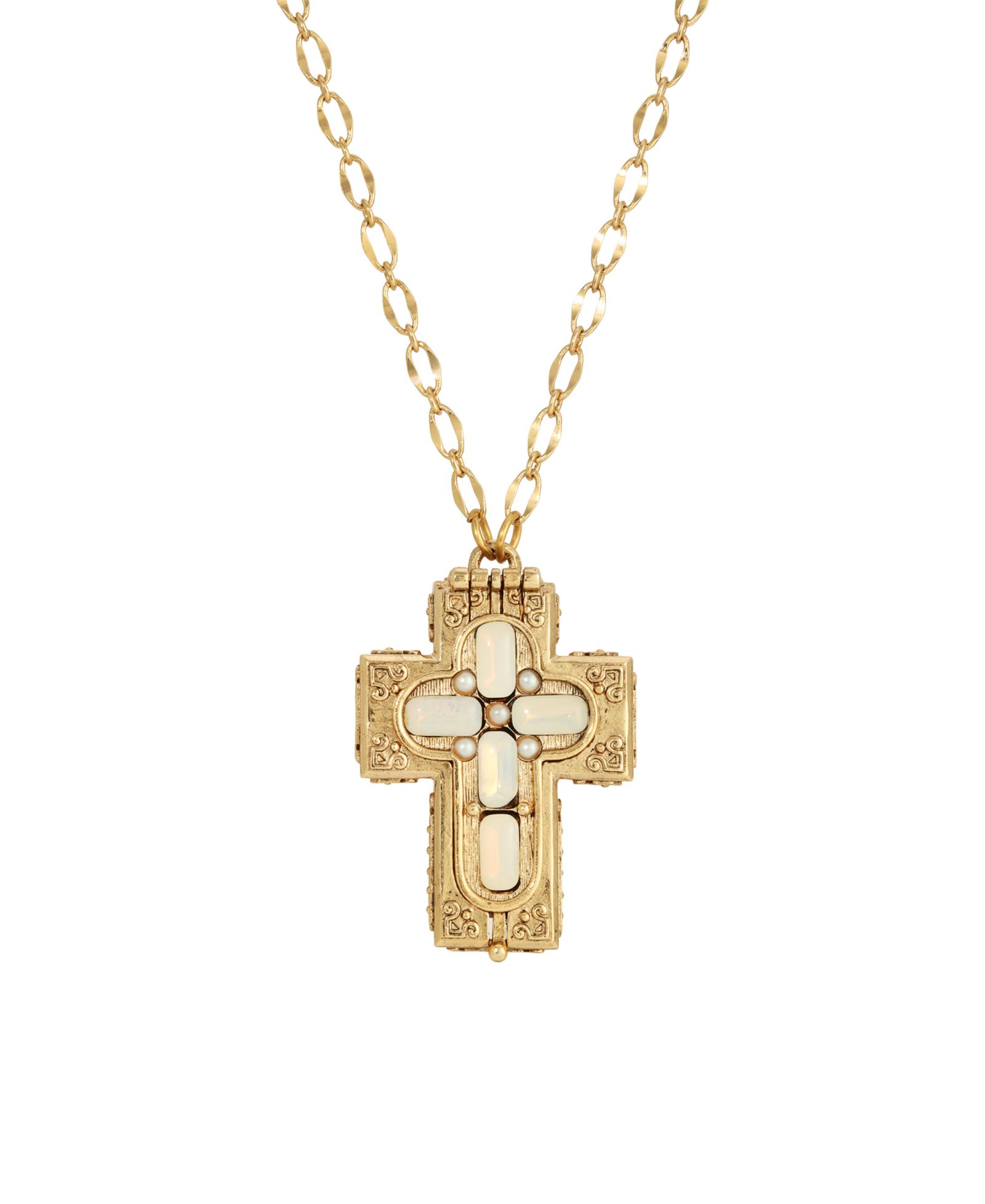 Золотистый кулон Symbols of Faith Cross Long с опалом