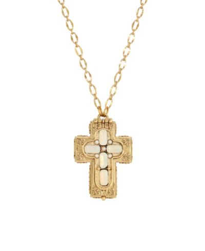 Золотистый кулон Symbols of Faith Cross Long с опалом