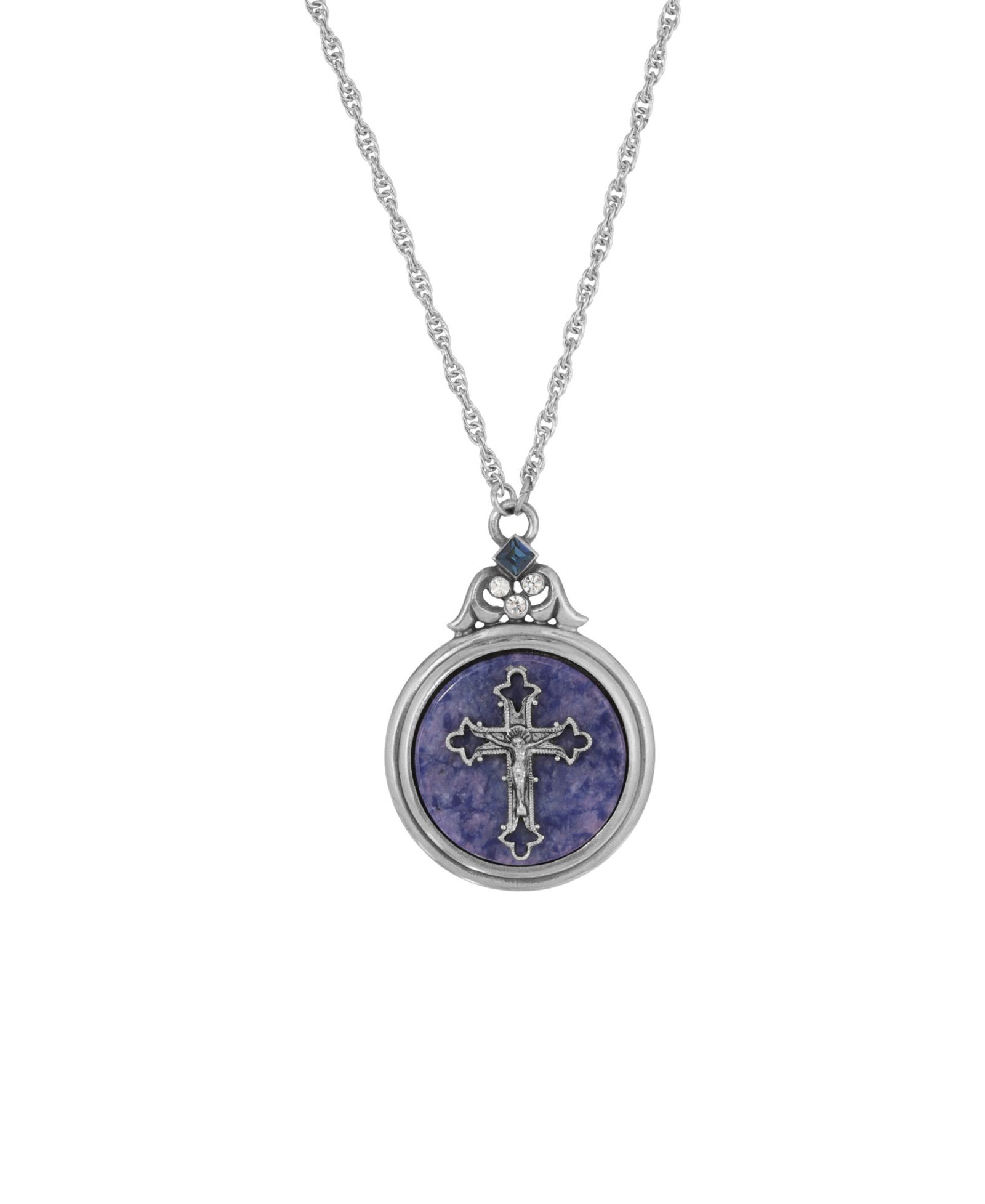 Symbols of Faith Подвеска-крест из олова и серебристого металла с синим содалитом, 28"