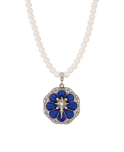 Symbols of Faith серебряное ожерелье со звездой Вифлеема, синей эмалью и имитацией жемчуга