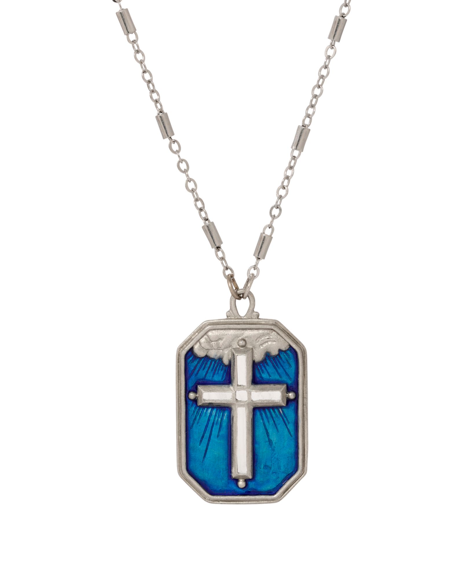 Серебряное ожерелье Symbols of Faith с синей эмалью и крестом, 24"