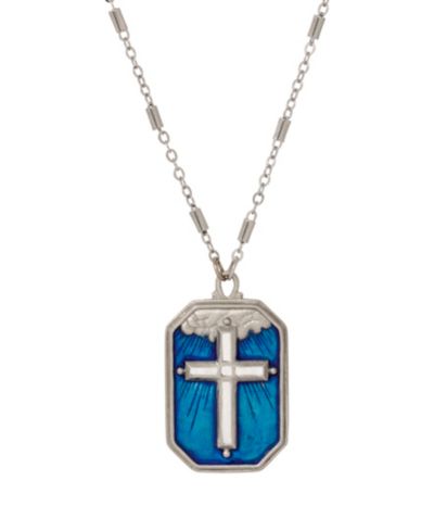 Серебряное ожерелье Symbols of Faith с синей эмалью и крестом, 24"
