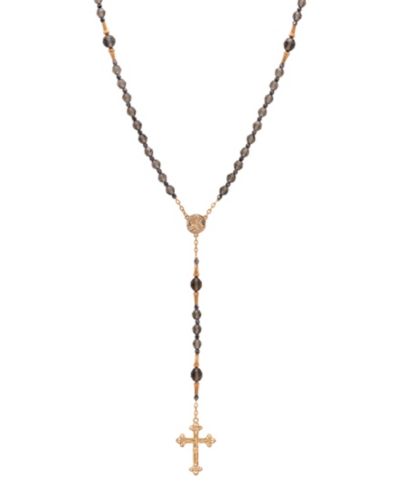 Ожерелье Symbols of Faith Gold Tone Black Diamond Bead Virgin Mary Crucifix Rosary