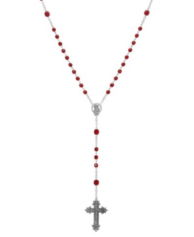 Ожерелье-розарий Symbols of Faith с темно-красными бусинами и серебристым цветом