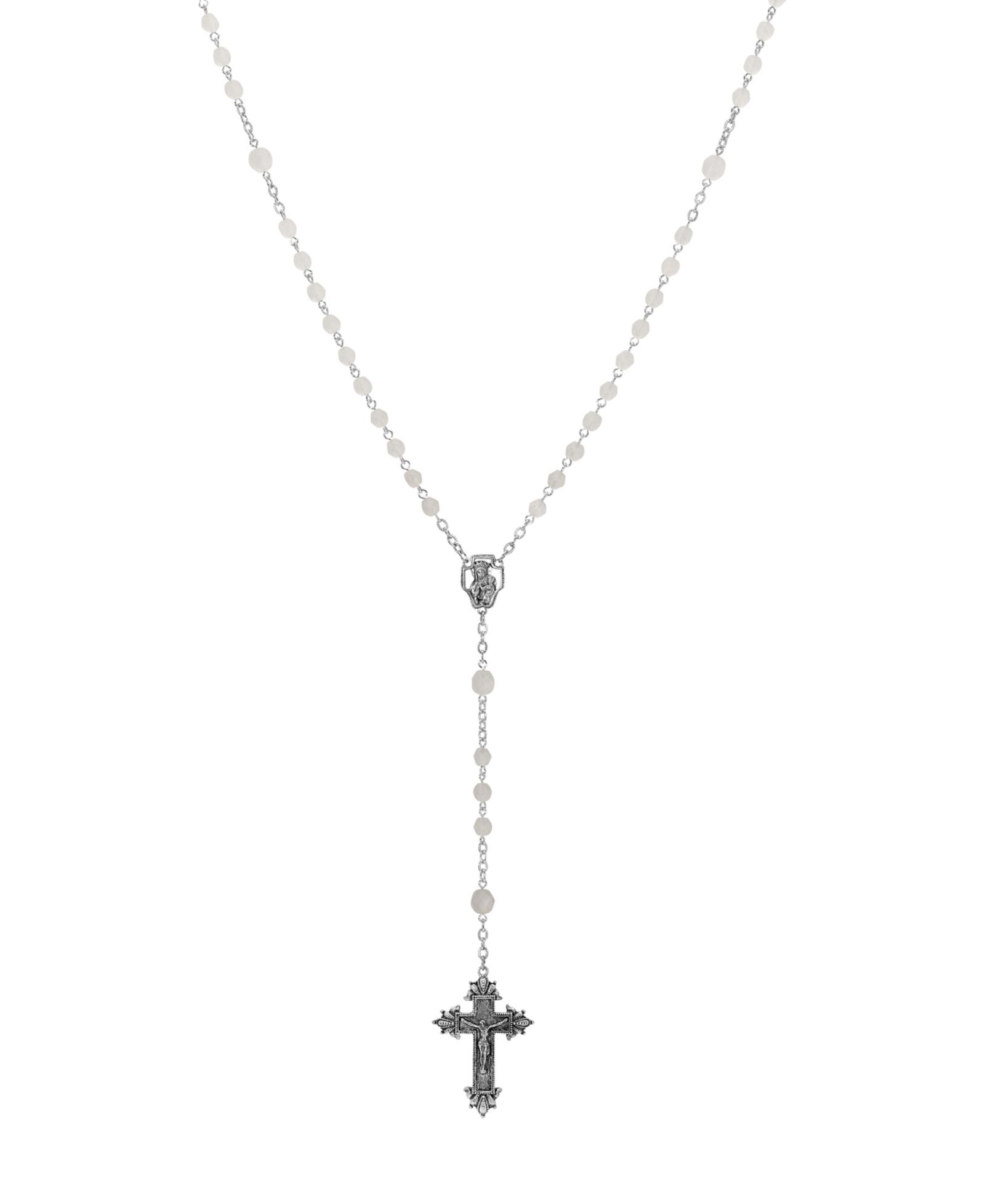 Symbols of Faith серебряное ожерелье-розарий с матовыми бусинами и распятием